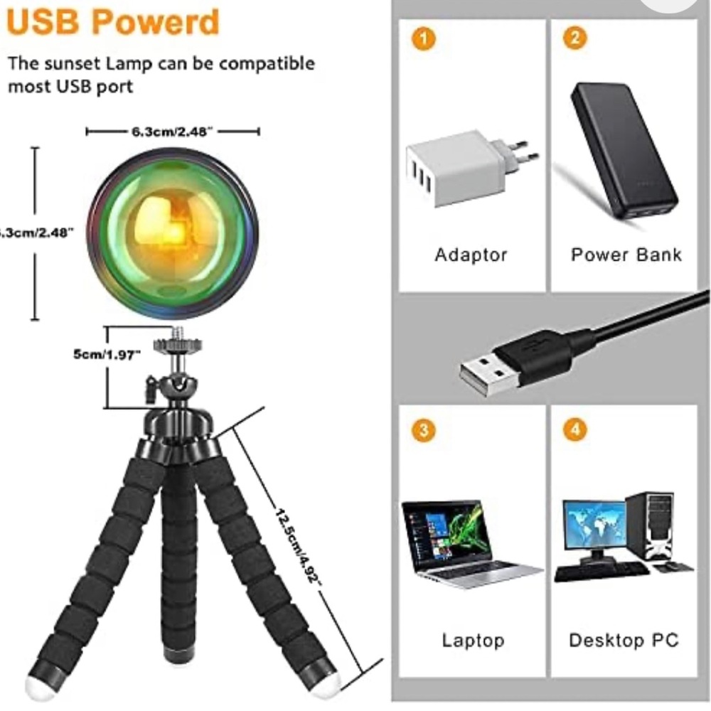 X-Kim Sunset Lamp Projector 360 Degree Rotation Color Change Rainbow Projection - Picture 3 of 5